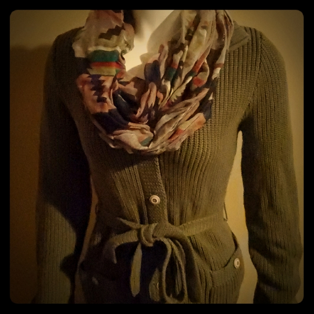 B- Chaps olive knit button up cardigan